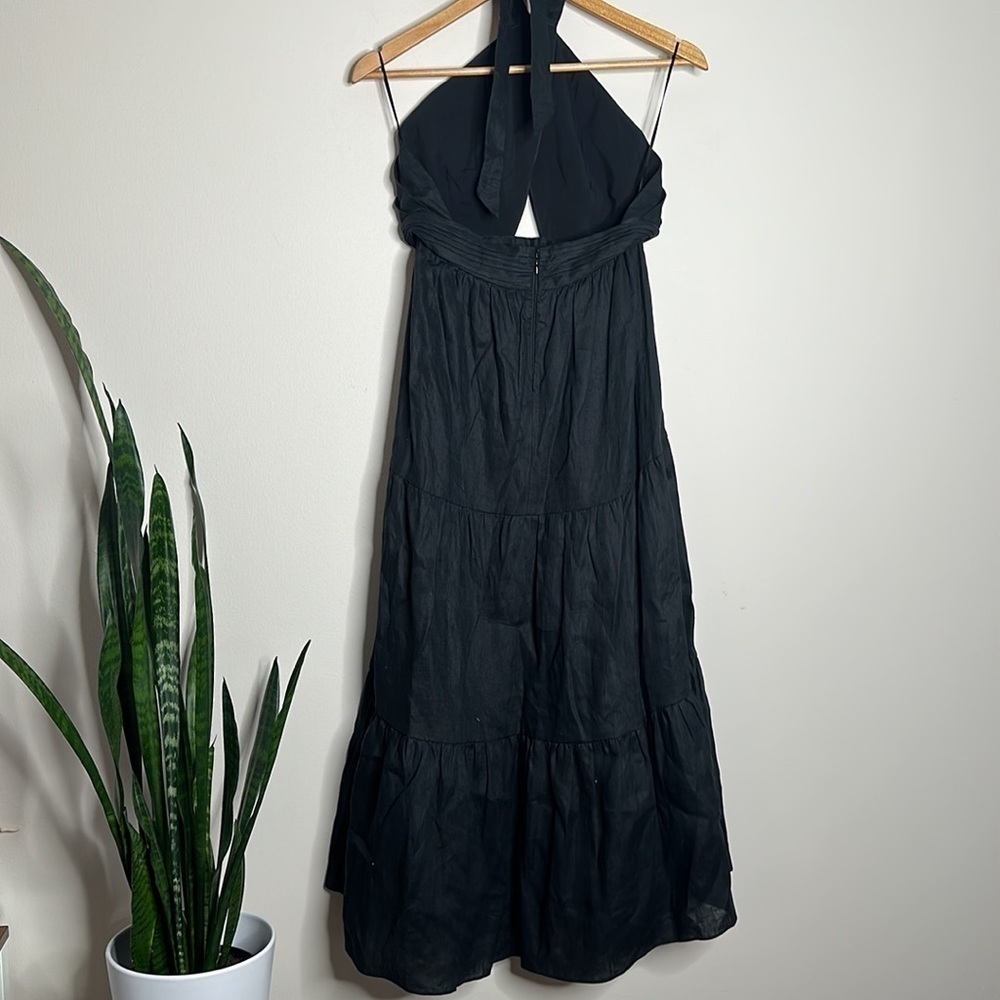 CAMI NYC Elvita linen Dress black cut-out halter neck midi 2 NWT - Picture 8 of 12